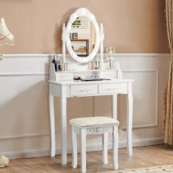 Makeup Vanity Dressing Table Set with Dimmable Bulbs Cushioned Stool