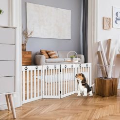 24 Inch Folding Wooden Freestanding Pet Gate Dog Gate with 360° Hinge