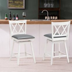 2 Pieces 25 Inch Swivel Counter Height Bar Stools Set with Rubber Wood Legs