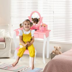 Kids Princess Makeup Dressing Vanity Set with Mirror and Drawer