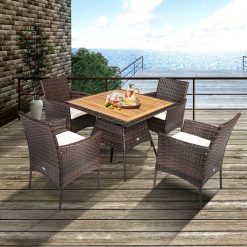 5 Pieces Wicker Patio Dining Set with 4 Armrest Chairs