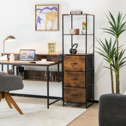 Tall Storage Rack Bookshelf with 3 Folding Drawers and 3 Shelves