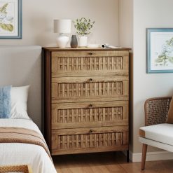 4-Drawer Dresser with Interlocking Mechanism and Metal Legs for Bedroom