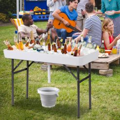 4 Feet Plastic Party Ice Folding Table with Matching Skirt and Ice Bucket