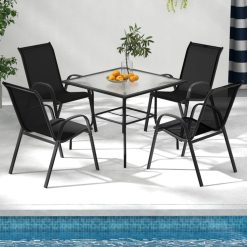 4 Pieces Stackable Patio Dining Chairs Set with Armrest