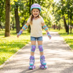 4 Sizes Adjustable Kids Roller Skates with Light-up Wheels and Safety Protection S Size