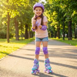 4 Sizes Adjustable Kids Roller Skates with Light-up Wheels and Safety Protection M Size