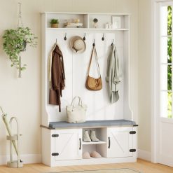 4-in-1 68.5 Inch Tall Coat Rack with Cushioned Bench and Shoe Storage