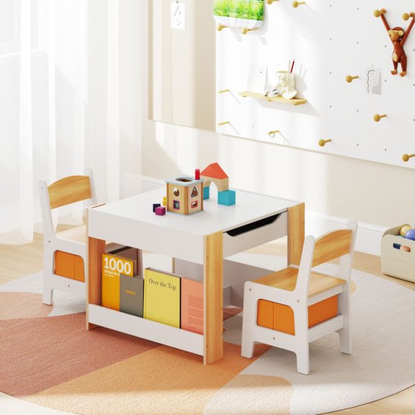 4 in 1 Kids Toddler Activity Table and Chairs Set with Reversible Tabletop