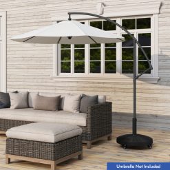 50 LBS Patio Wicker Style Resin Umbrella Base Stand Heavy Duty with Wheels