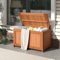 52 Gallon 3-in-1 Patio Wood Deck Box with Flip Top for Cushions