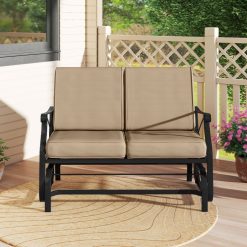 Outdoor 2-Person Glider Rocking Chair Loveseat with Thick Cushions and Metal Frame