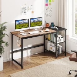 59 Inch Industrial Computer Desk with 2 Tier Storage Shelves for Home Office