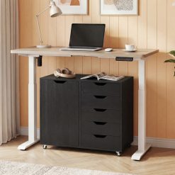 5-Drawer Rolling Storage Cart with Side Cabinet