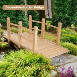 5 Feet Wooden Garden Bridge with Safety Rails