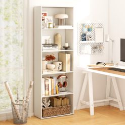 23.5 x 9.5 x 67 Inch 5-Shelf Multi-Functional Wood Bookcase for Home Office