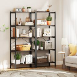 5-Tier Industrial Bookshelf Display Storage Rack with Metal Frame