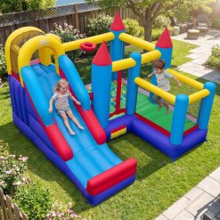 4-in-1 Kids Bouncer with Long Slide and Jumping Area for Yard and Lawn with 680W Blower