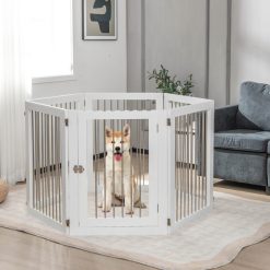Freestanding 6-Panel Dog Gate with 4 Support Feet for Stairs