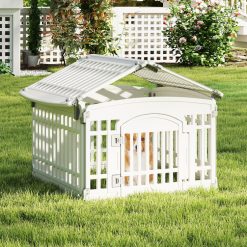 6-Panel Plastic Dog Playpen 24 Inch Indoor Outdoor Pet Fence with Locking Door