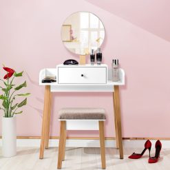 Wooden Makeup Dressing Mirror Table Set with Drawer