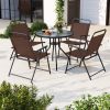 6 Pieces Patio Dining Set Folding Chairs Glass Table Tilt Umbrella for Garden