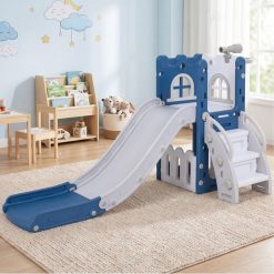 6-in-1 Toddler Slide L-shaped Playground with Basketball Hoop and Ladder