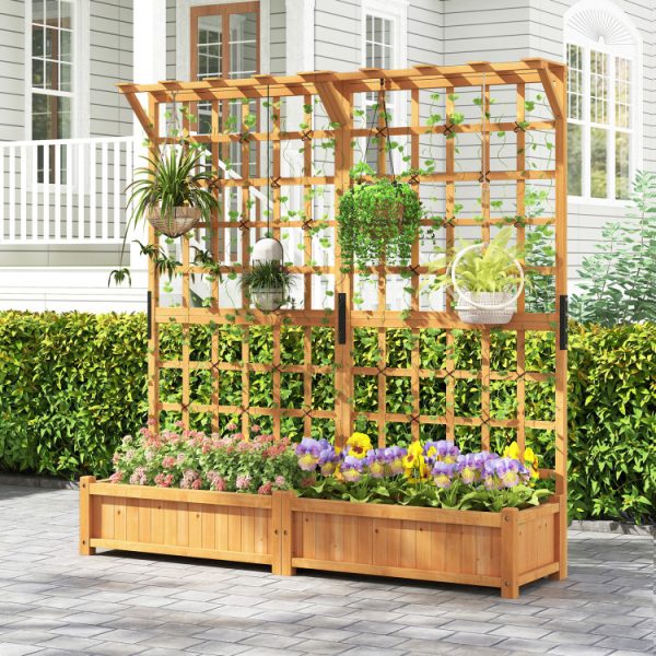 71 Inches Large Wooden Planter Container with Trellis and Hanging Roof