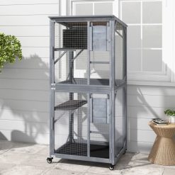 72 Inch Tall Wooden Cat House with Weatherproof Asphalt Roof