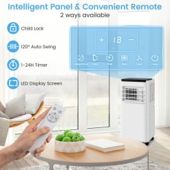 8000/10000 BTU Portable Air Conditioner with Remote Control Cools up to 250/350 Sq.Ft