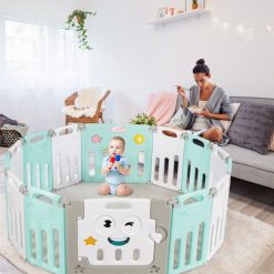 14-Panel Foldable Baby Playpen Kids Activity Centre with Lock Door