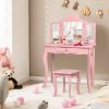 Kids Dressing Vanity Set with Detachable Tri-Folding Mirror and Stool