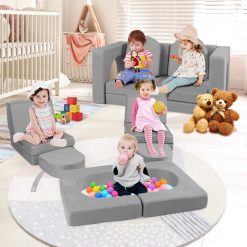 8-Piece Modular Kids Play Couch with Comfy Suede Fabric