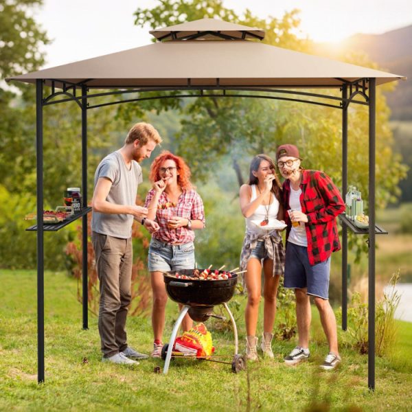 8 x 5 Feet Grill Gazebo with 2 Shelves 6 Hooks and Metal Frame