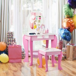 Kids Vanity Set Makeup Dressing Table and Chair Set with Mirror and Drawer