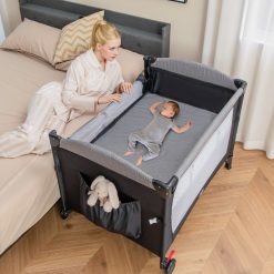 5-in-1 Foldable Baby Playpen Bedside Crib with Music Box