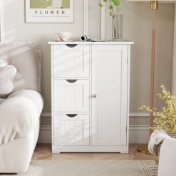 Bathroom Floor Cabinet Side Storage Cabinet with 3 Drawers and 1 Cupboard