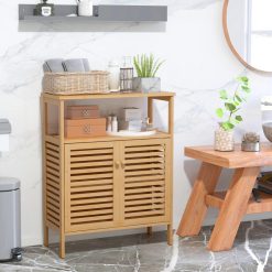Bamboo Bathroom Floor Storage Cabinet with Shutter Doors