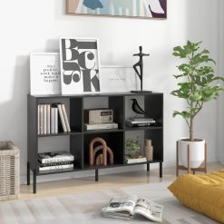 6-Cube Storage Bookcase 3-Tier Wooden Open Bookshelf with 5 Metal Legs