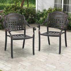 Cast Aluminum Patio Chairs Set of 2 with Armrests