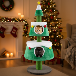 Christmas Cat Tree for Indoor Cats Cute Holiday Cat Tower with 2 Condos