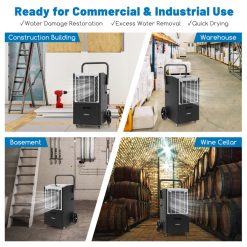 163 Pints Commercial Dehumidifier Crawl Space Dehumidifier with Pump and Drain Hose