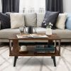 Compact Retro Mid-Century Coffee Table with Storage Open Shelf