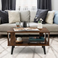 Compact Retro Mid-Century Coffee Table with Storage Open Shelf