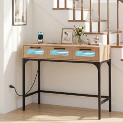 Console Table with LED Lighting and Charging Station for Living Room and Hallway