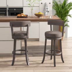 Set of 2 Counter Height Chairs with 360° Swivel Seat and Rubber Wood Frame