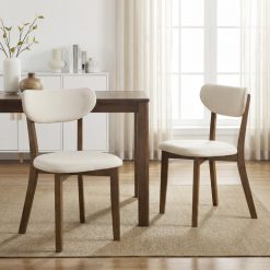 Dining Chairs Set of 2 Upholstered Mid-Back Chairs with Solid Rubber Wood Frame