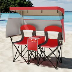 Double Beach Chair with Adjustable Canopy and 3 -Side Shading Curtains