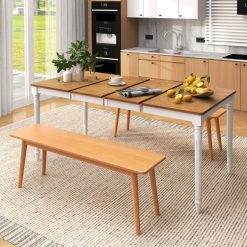 Extendable Dining Table with Rubber Wood Legs for 4-8 People