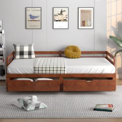 Dual-use Extendable Twin to King Daybed with Trundle and 2 Storage Drawers